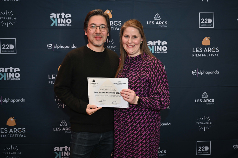 Heather Millard - Compass Films, The Producers Network Award & Guillaume Esmiol, head of Marché du Film & partner © Claire Nicol